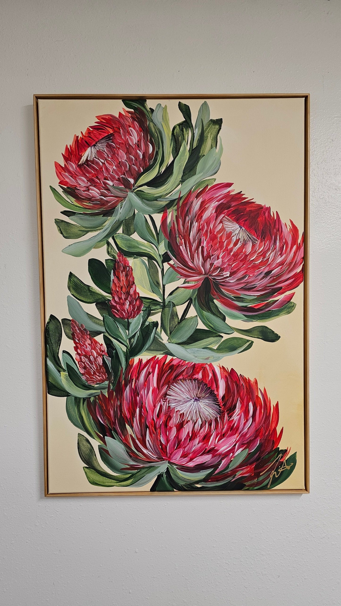 "Transformation" #3_ Protea Flower Painting by Zoe White _ Acrylic on canvas