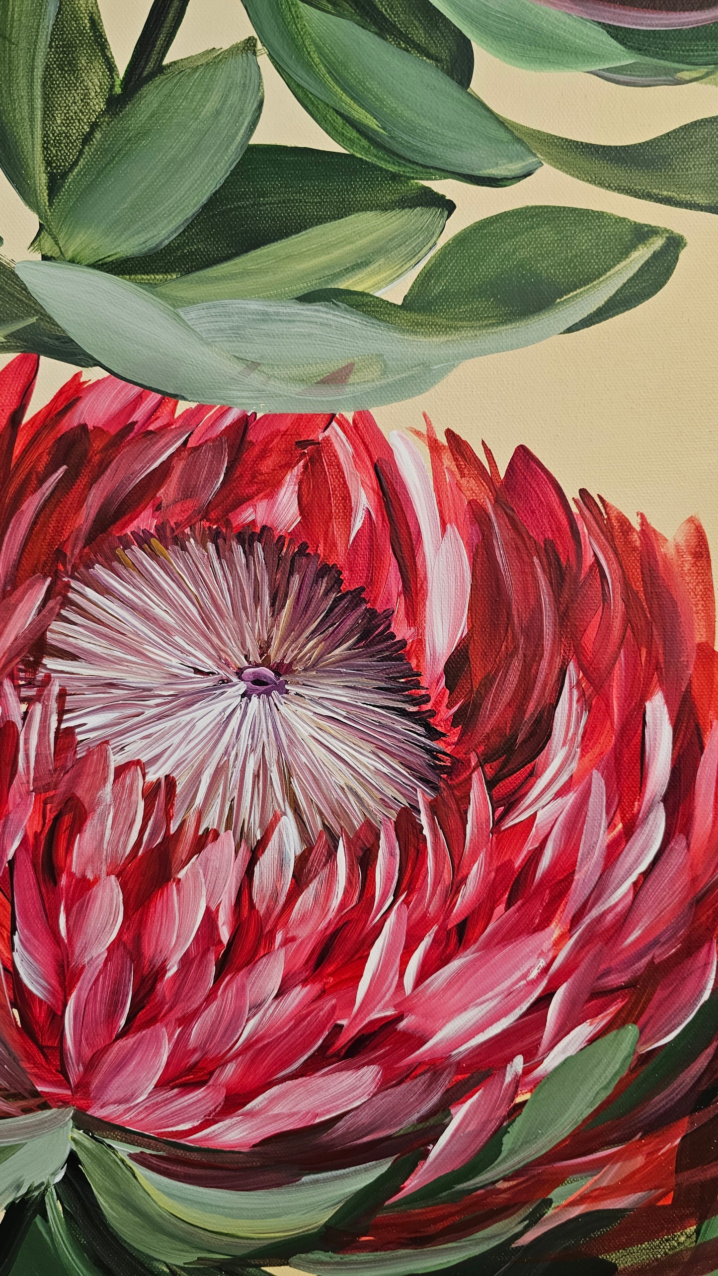 "Transformation" #3_ Protea Flower Painting by Zoe White _ Acrylic on canvas