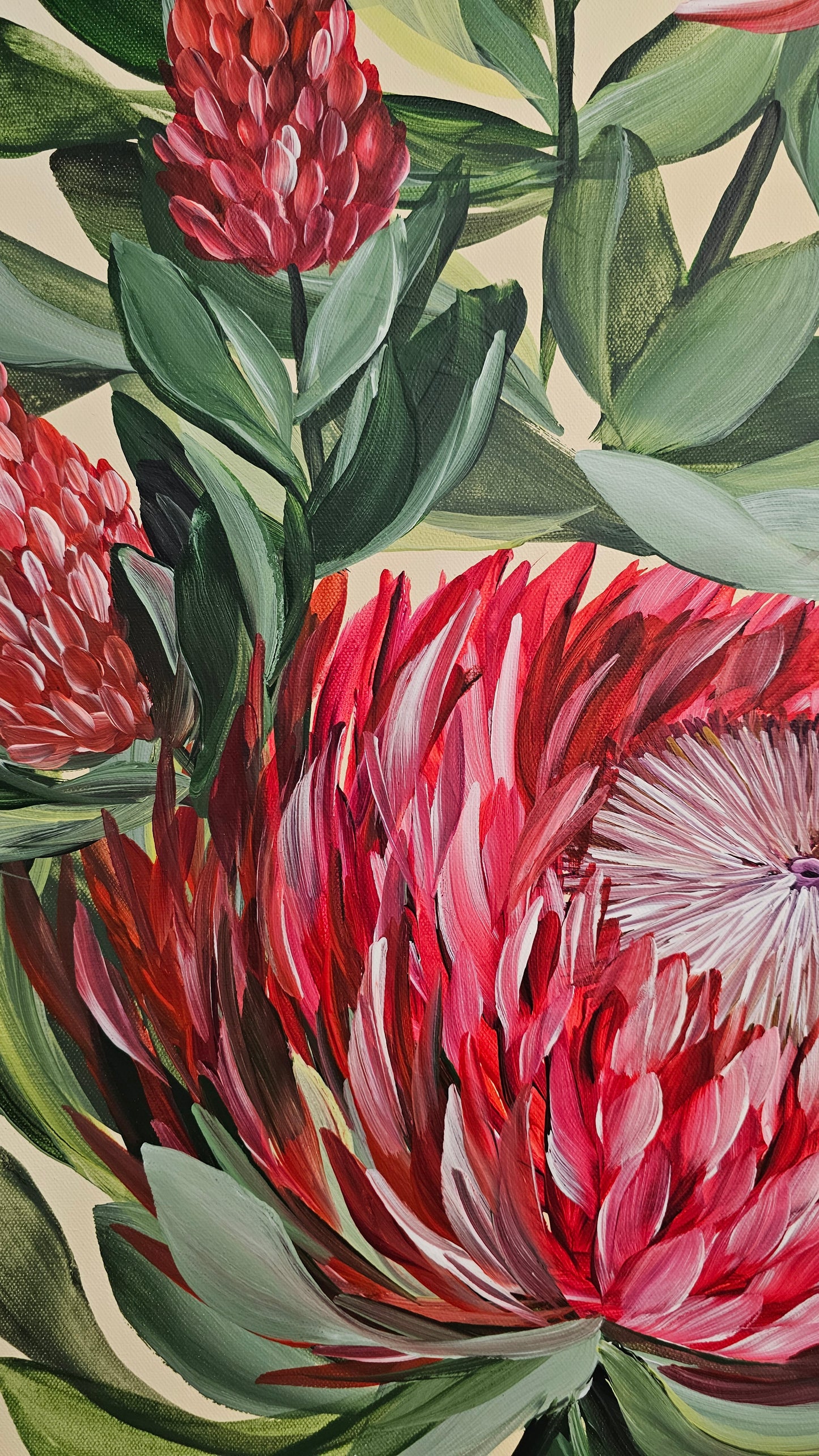 "Transformation" #3_ Protea Flower Painting by Zoe White _ Acrylic on canvas