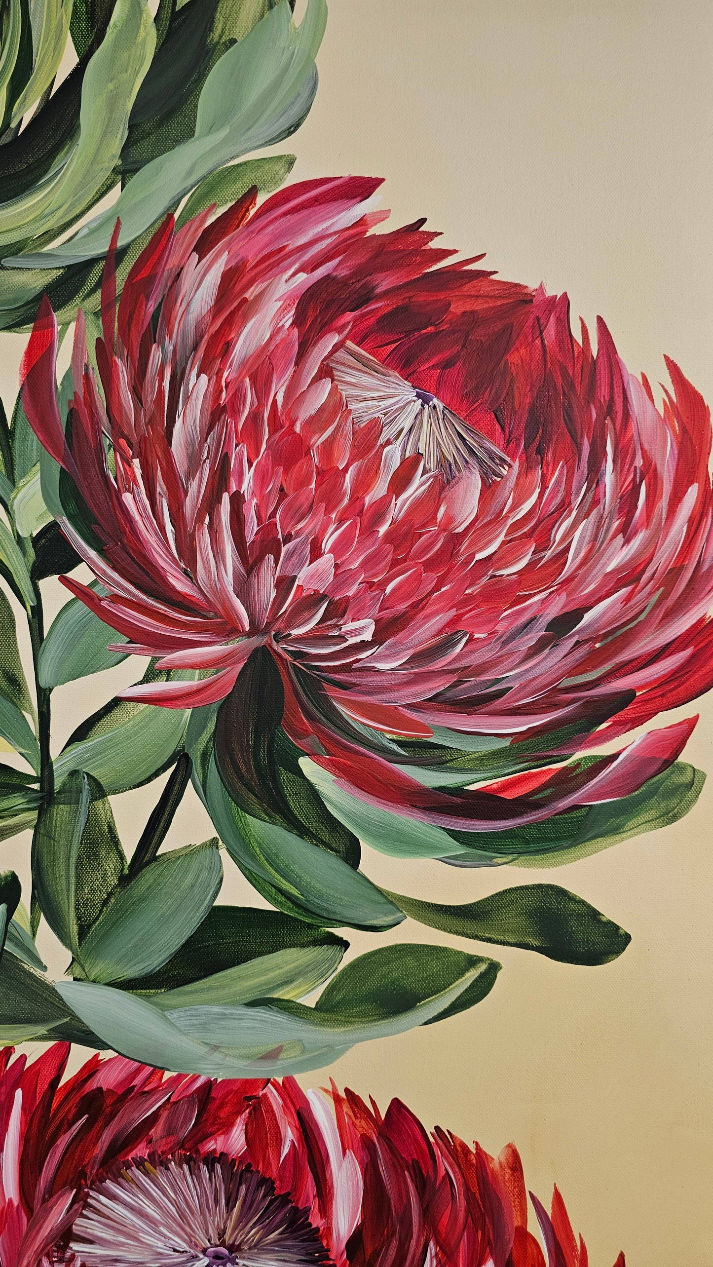 "Transformation" #3_ Protea Flower Painting by Zoe White _ Acrylic on canvas