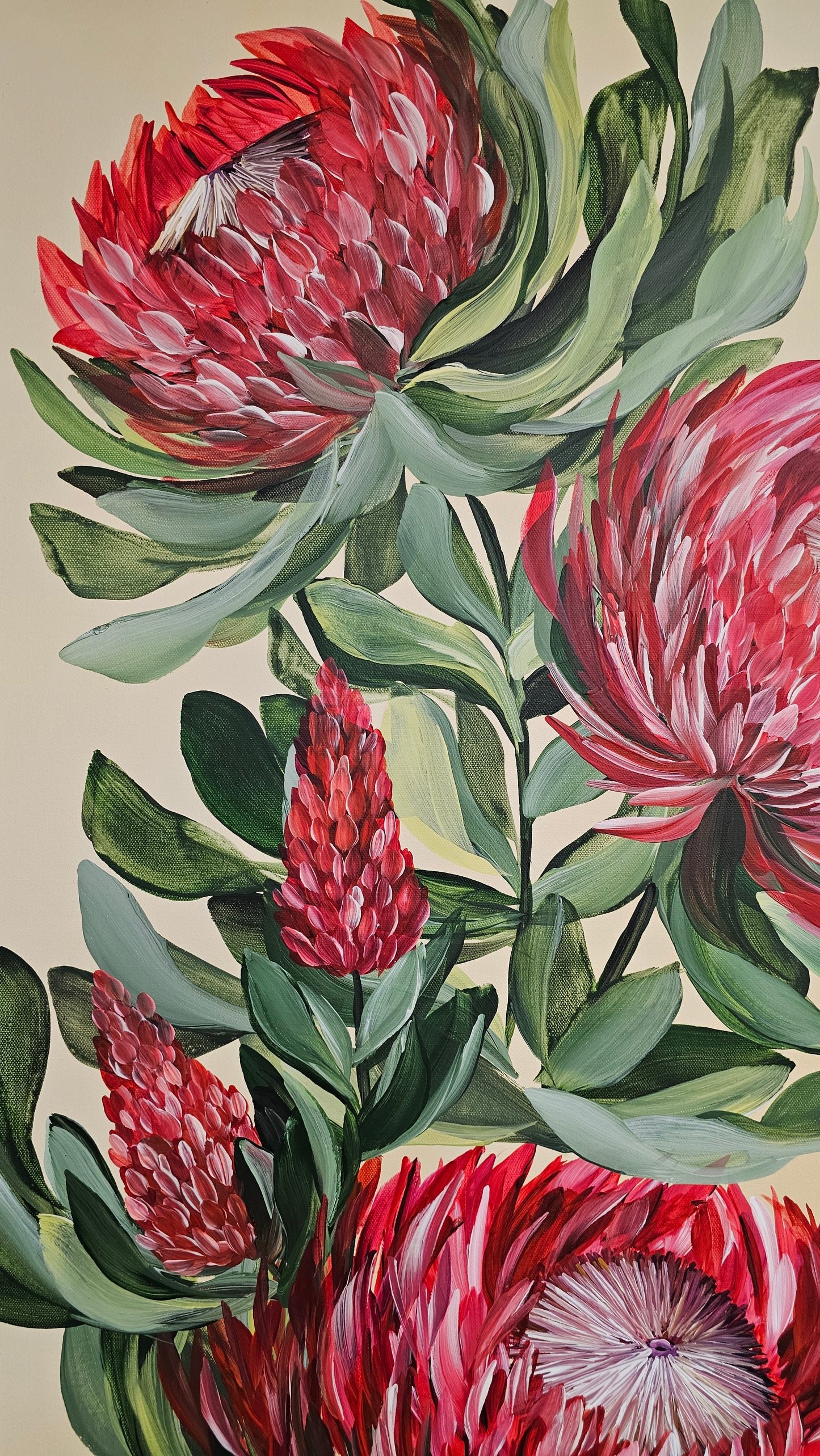 "Transformation" #3_ Protea Flower Painting by Zoe White _ Acrylic on canvas
