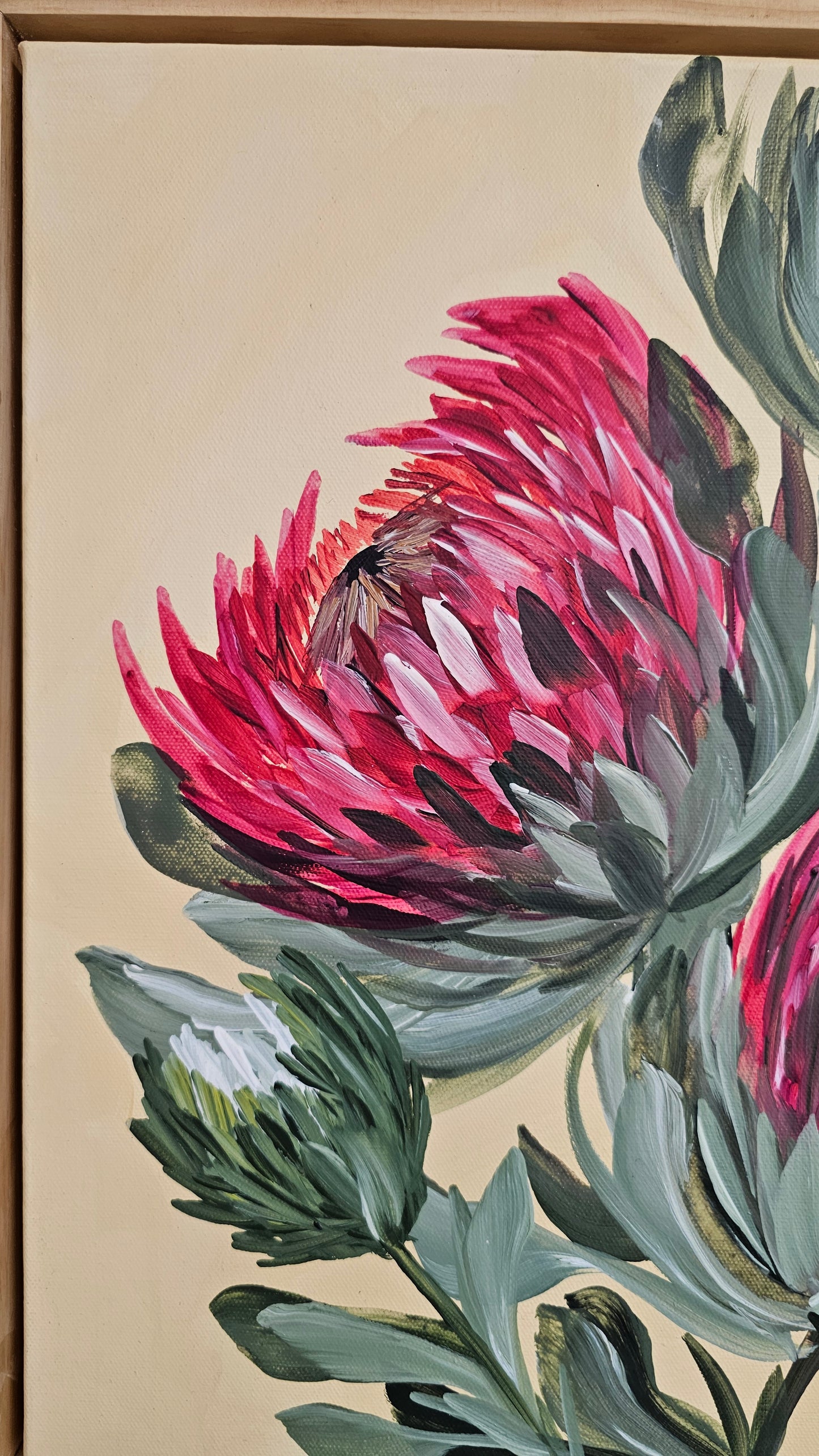 "Transformation" #5  Protea Flower Painting by Zoe White _ Acrylic on canvas