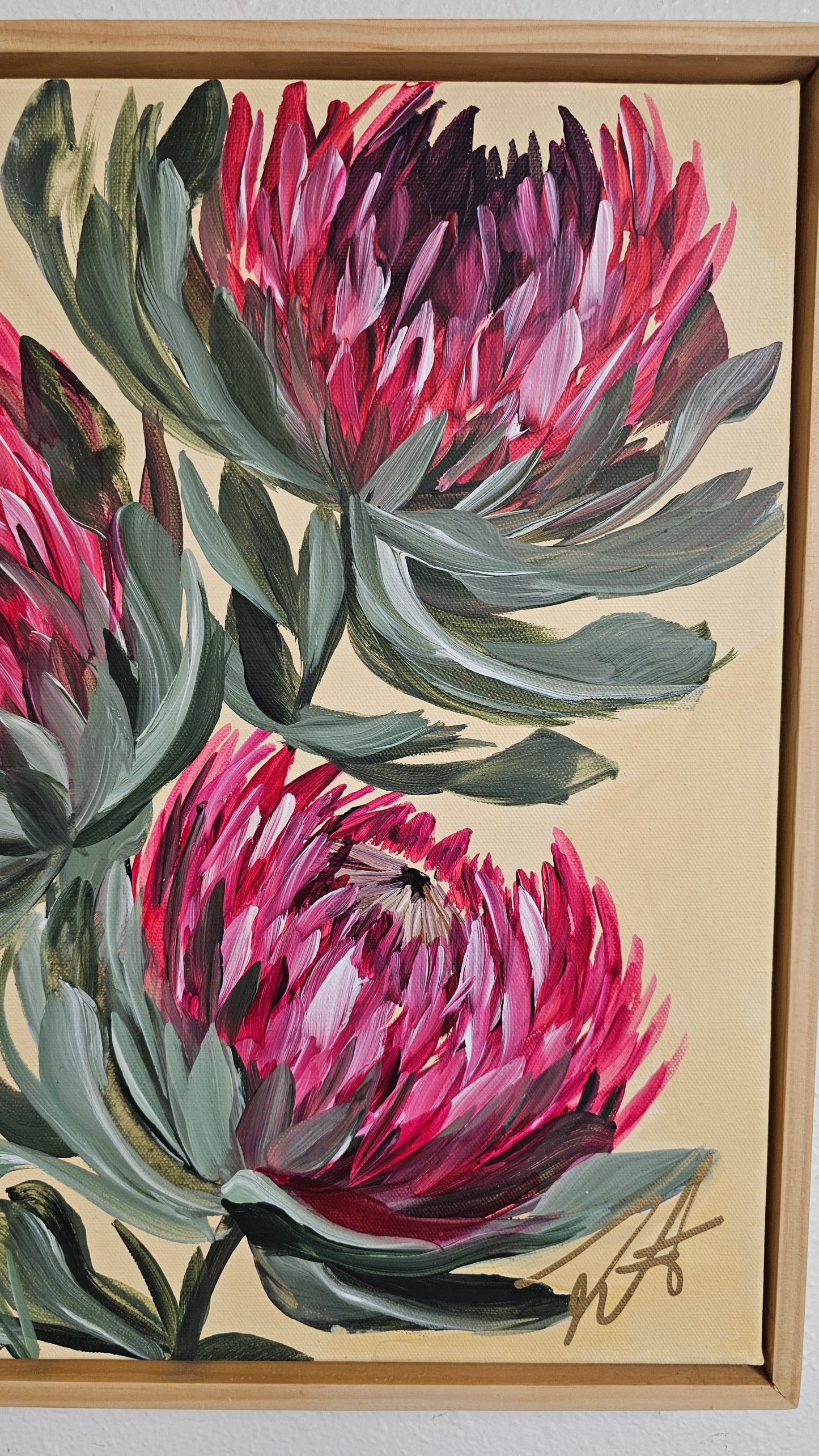 "Transformation" #5  Protea Flower Painting by Zoe White _ Acrylic on canvas