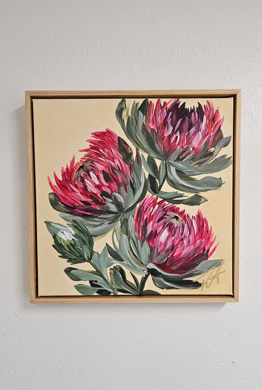 "Transformation" #5  Protea Flower Painting by Zoe White _ Acrylic on canvas