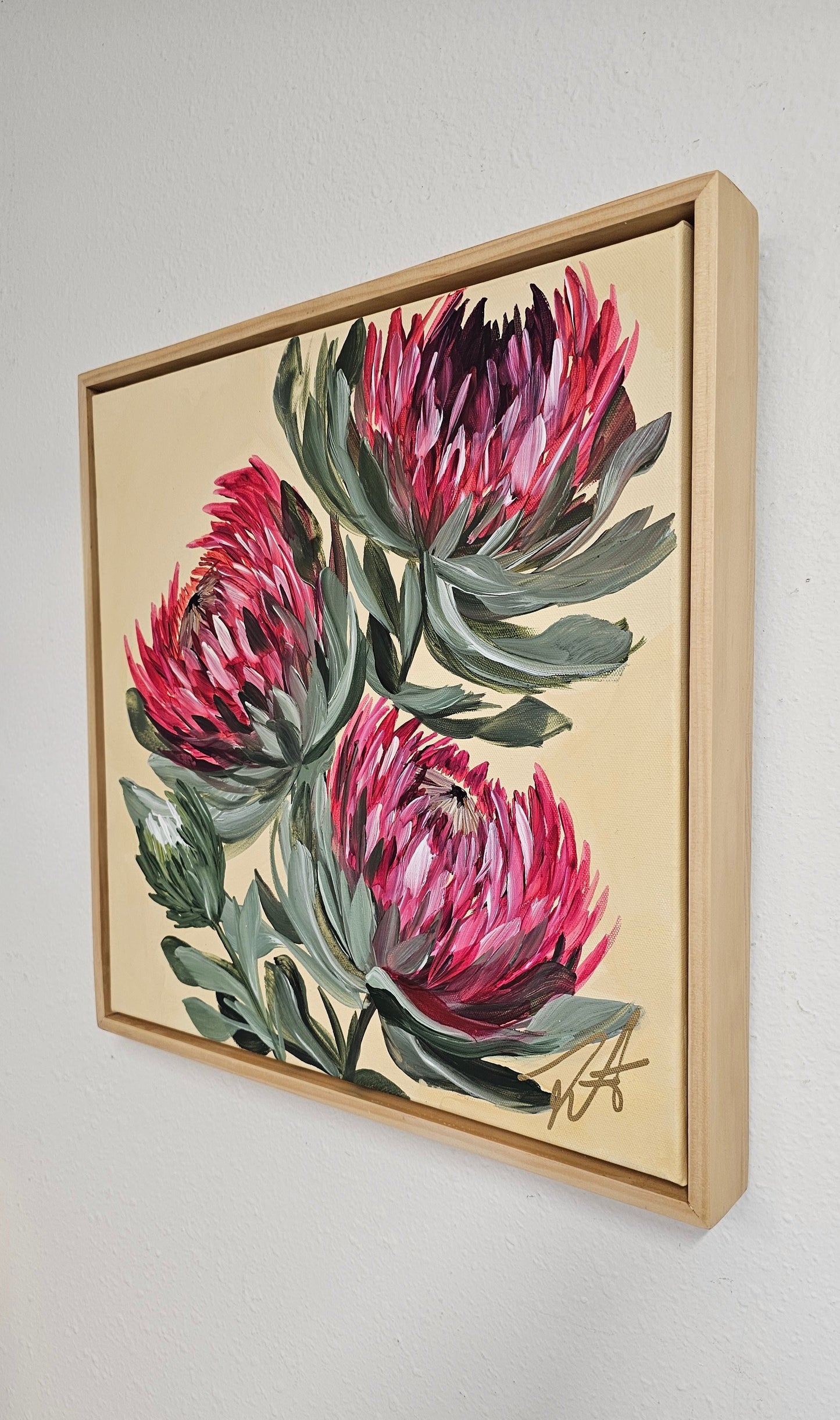"Transformation" #5  Protea Flower Painting by Zoe White _ Acrylic on canvas
