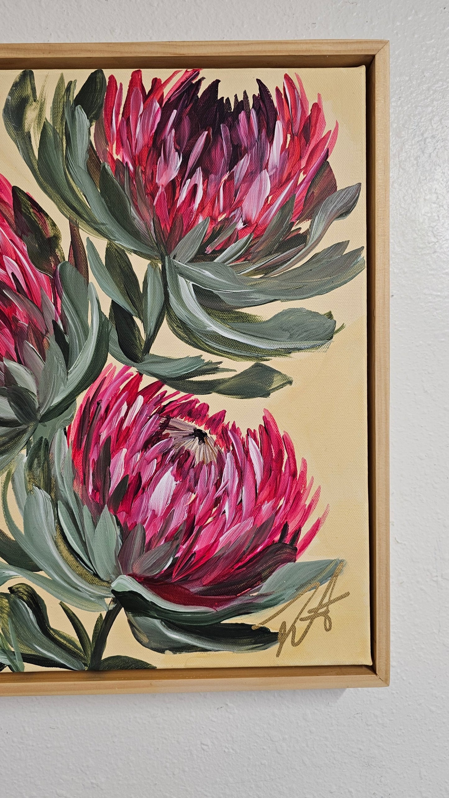 "Transformation" #5  Protea Flower Painting by Zoe White _ Acrylic on canvas