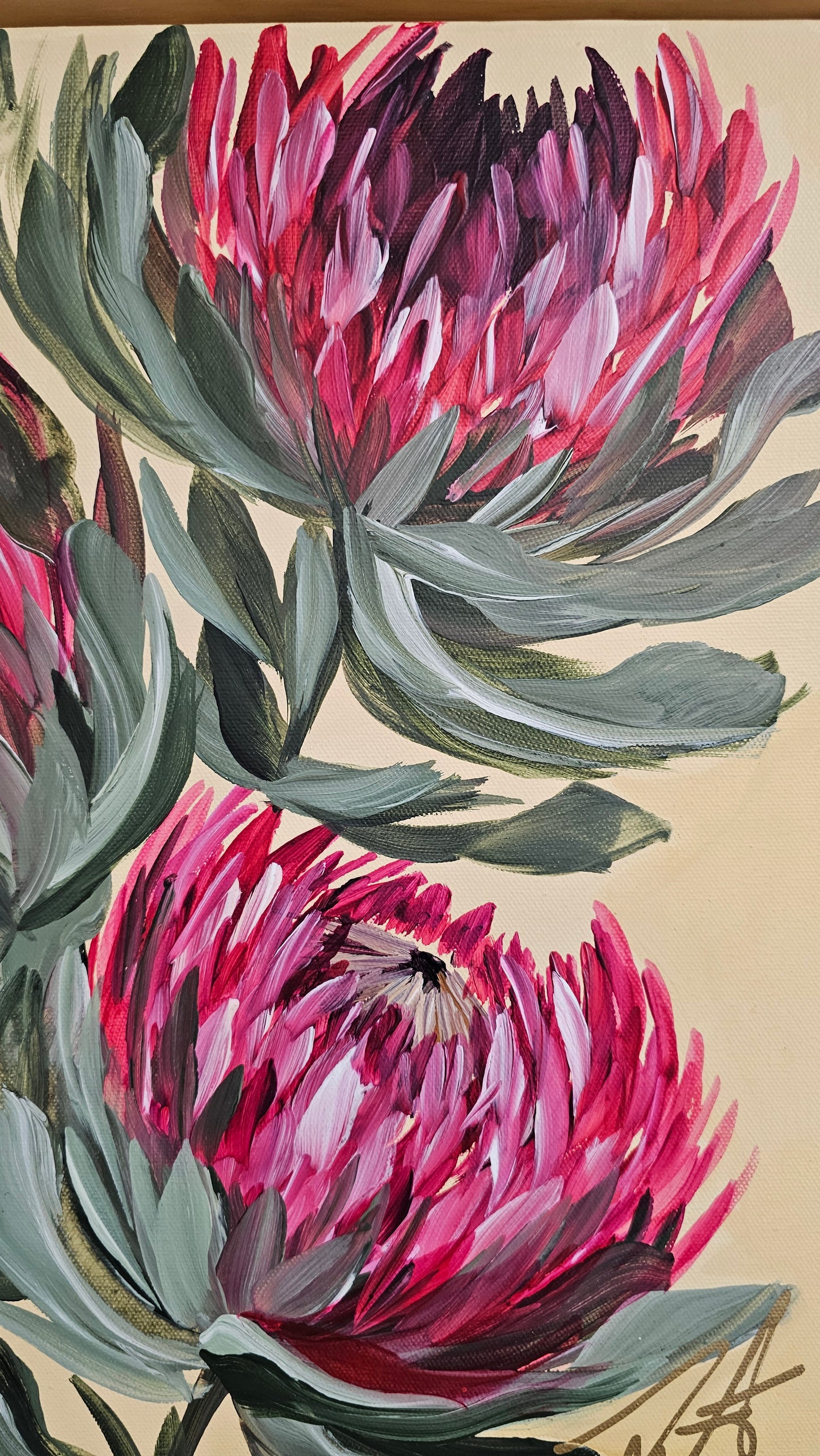 "Transformation" #5  Protea Flower Painting by Zoe White _ Acrylic on canvas