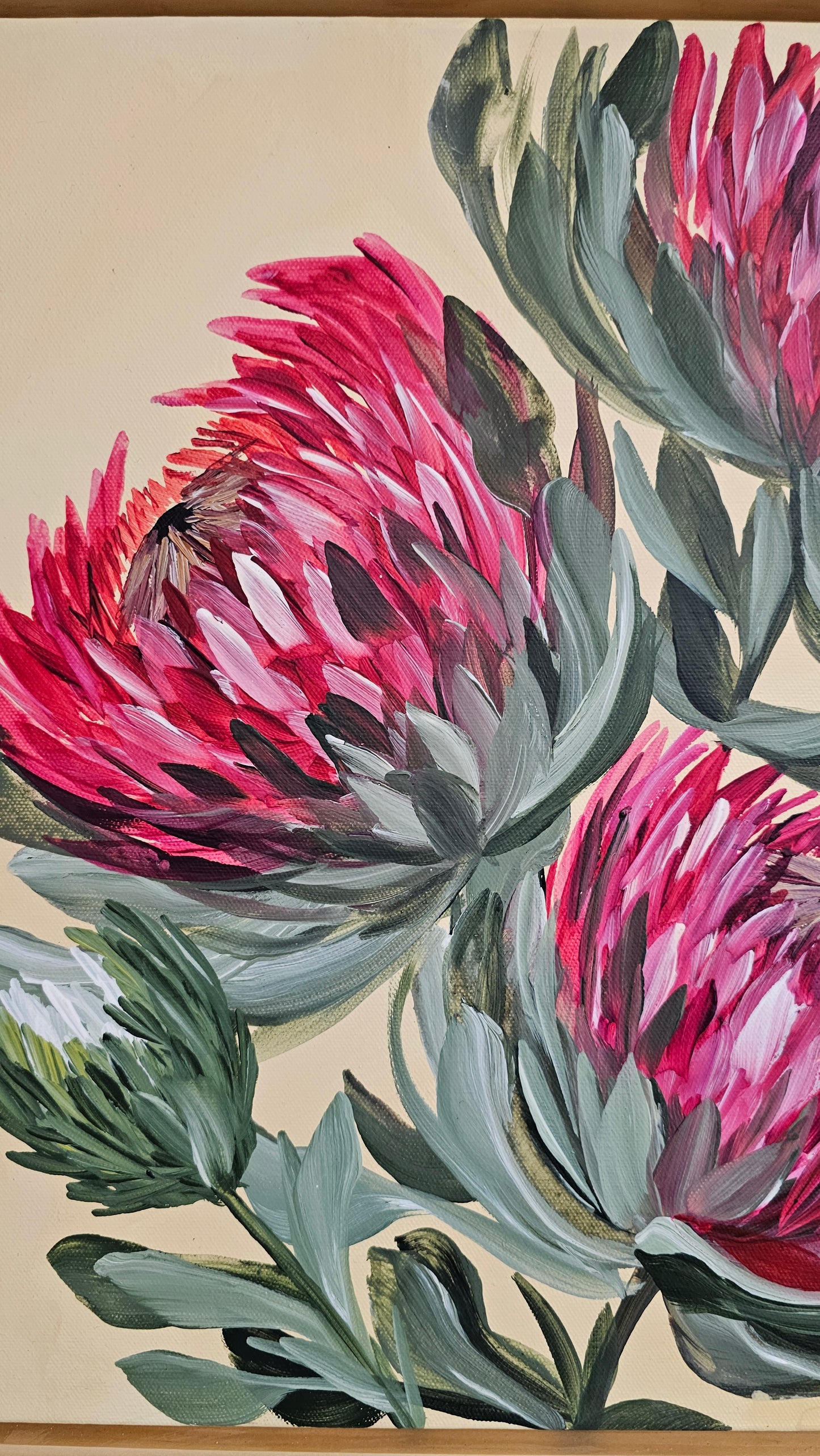 "Transformation" #5  Protea Flower Painting by Zoe White _ Acrylic on canvas
