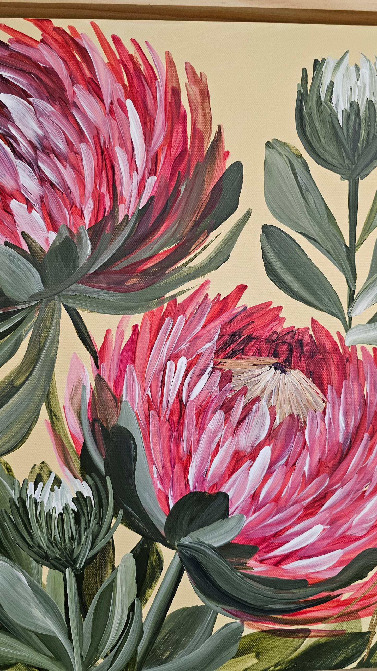 "Transformation" #6  Protea Flower Painting by Zoe White _ Acrylic on canvas