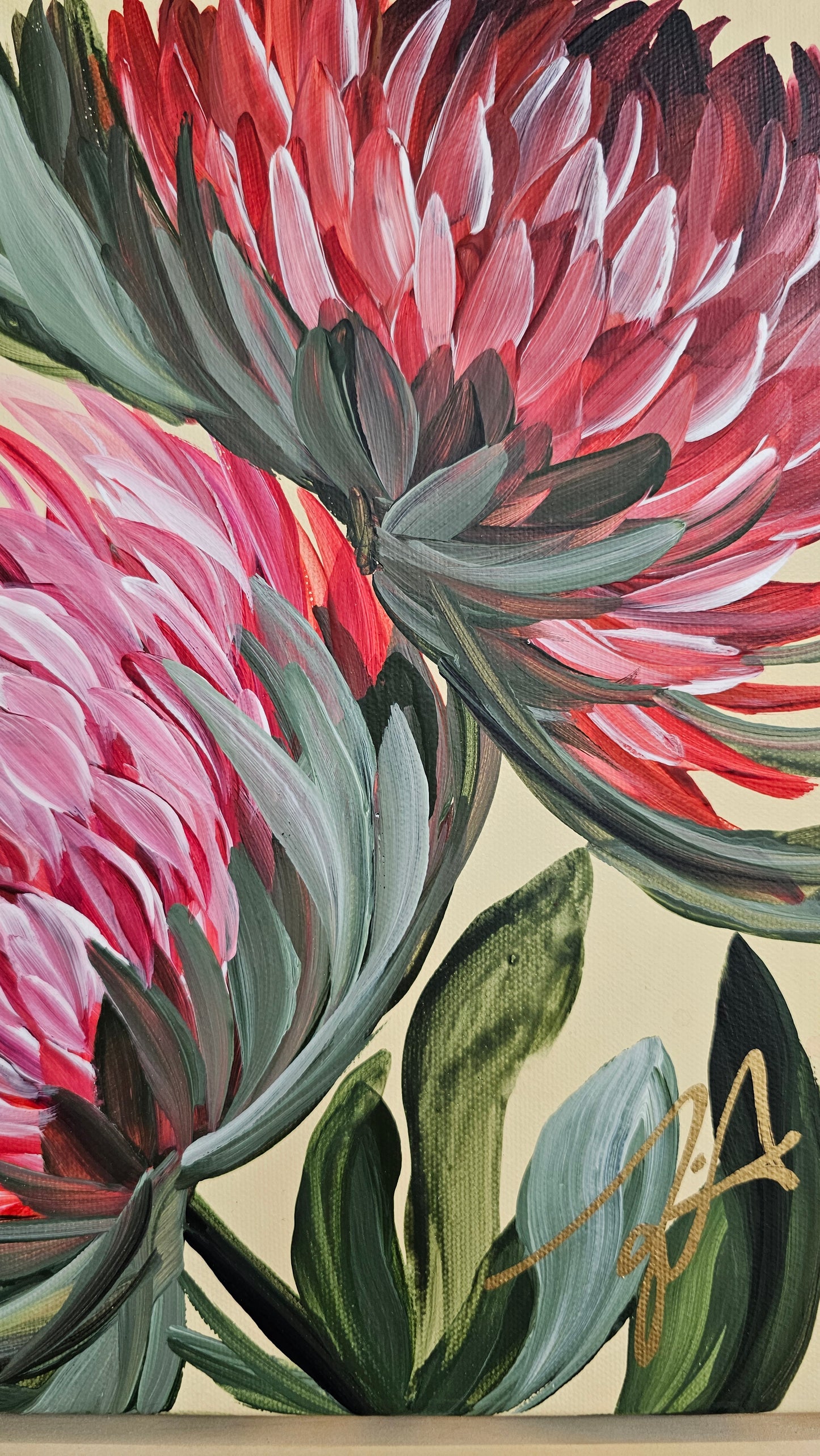 🔴 SOLD "Transformation" #8 _ Protea Flower Painting by Zoe White _ Acrylic on canvas