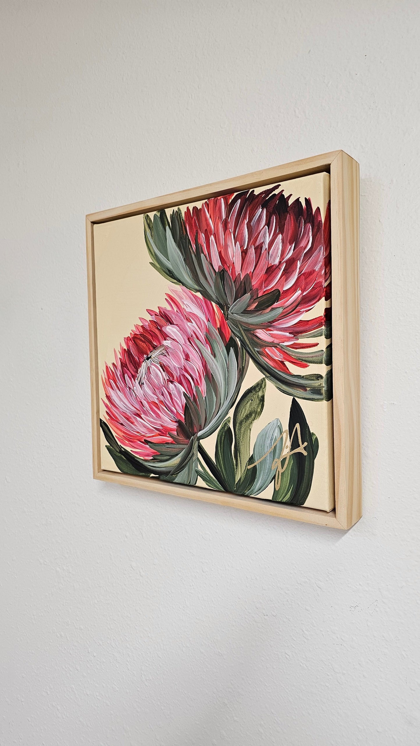 🔴 SOLD "Transformation" #8 _ Protea Flower Painting by Zoe White _ Acrylic on canvas
