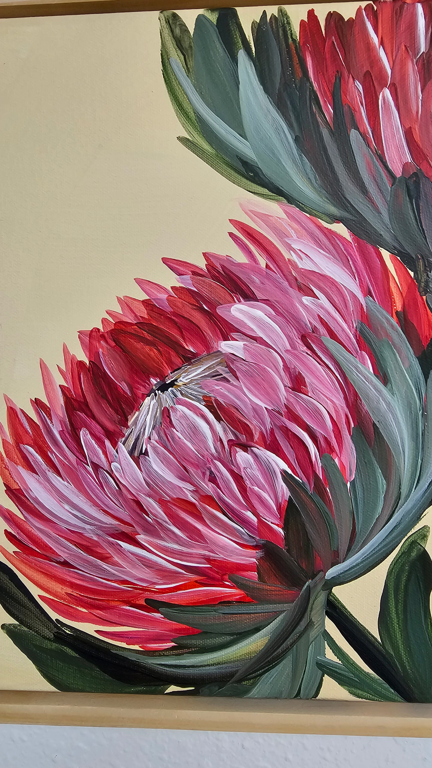 🔴 SOLD "Transformation" #8 _ Protea Flower Painting by Zoe White _ Acrylic on canvas