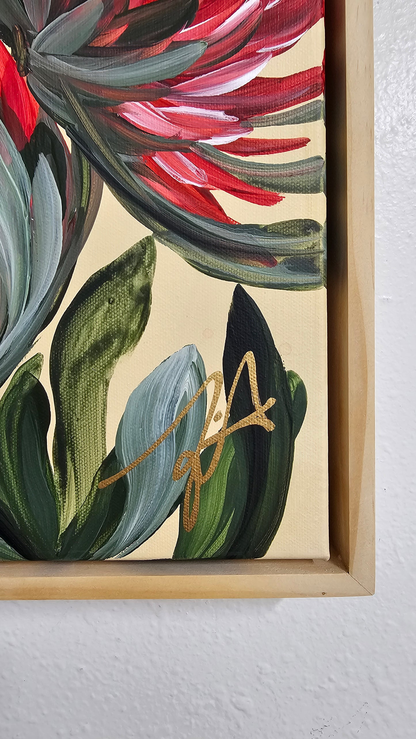 🔴 SOLD "Transformation" #8 _ Protea Flower Painting by Zoe White _ Acrylic on canvas