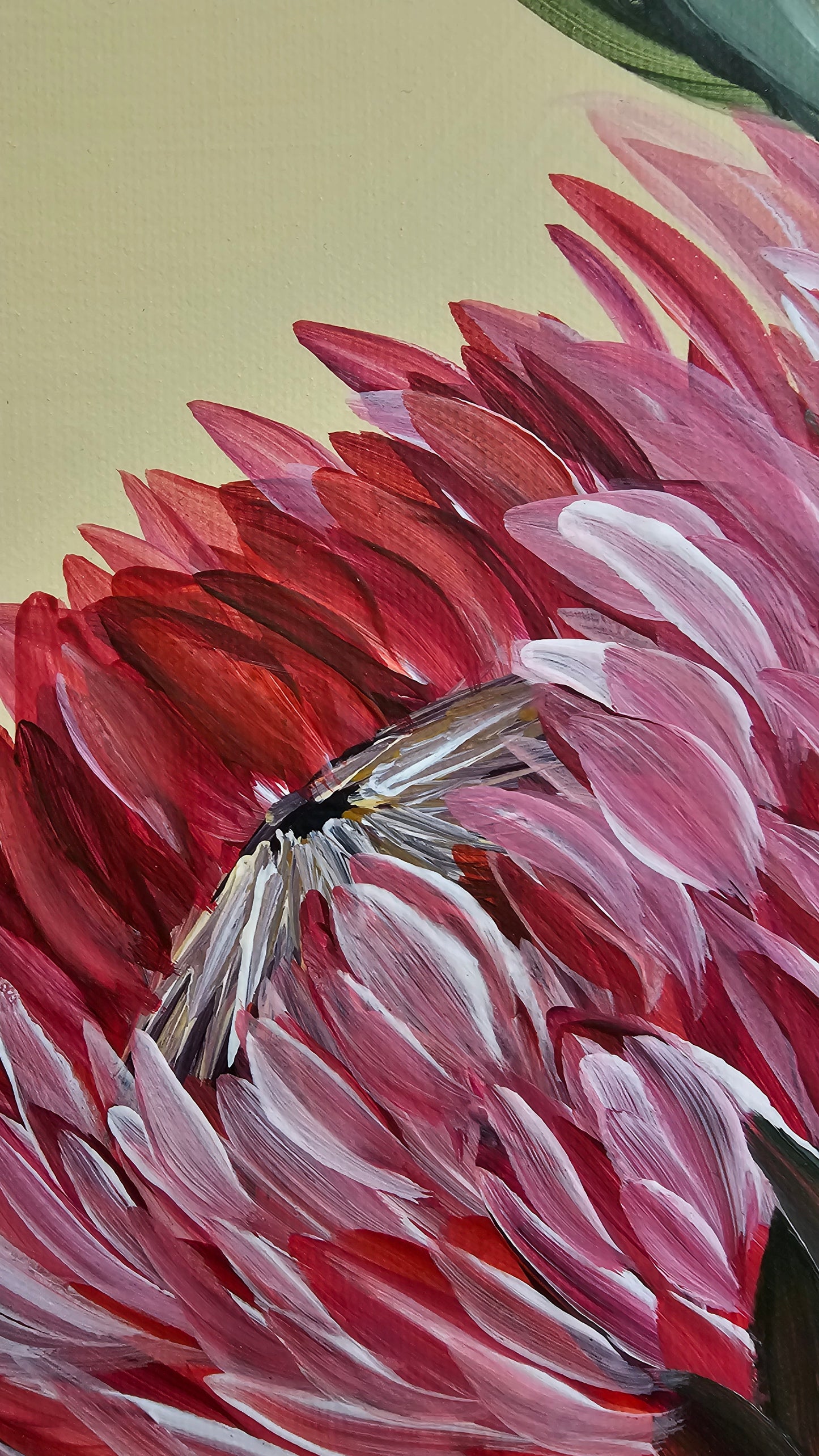 🔴 SOLD "Transformation" #8 _ Protea Flower Painting by Zoe White _ Acrylic on canvas