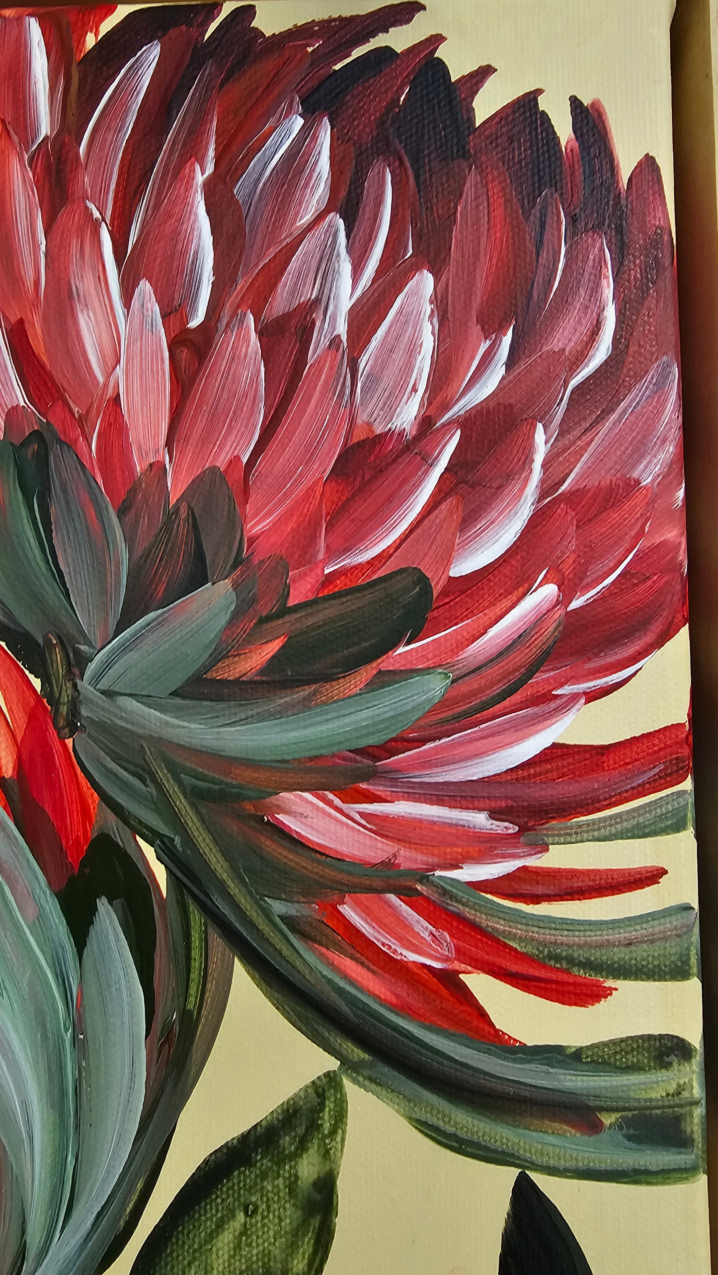 🔴 SOLD "Transformation" #8 _ Protea Flower Painting by Zoe White _ Acrylic on canvas