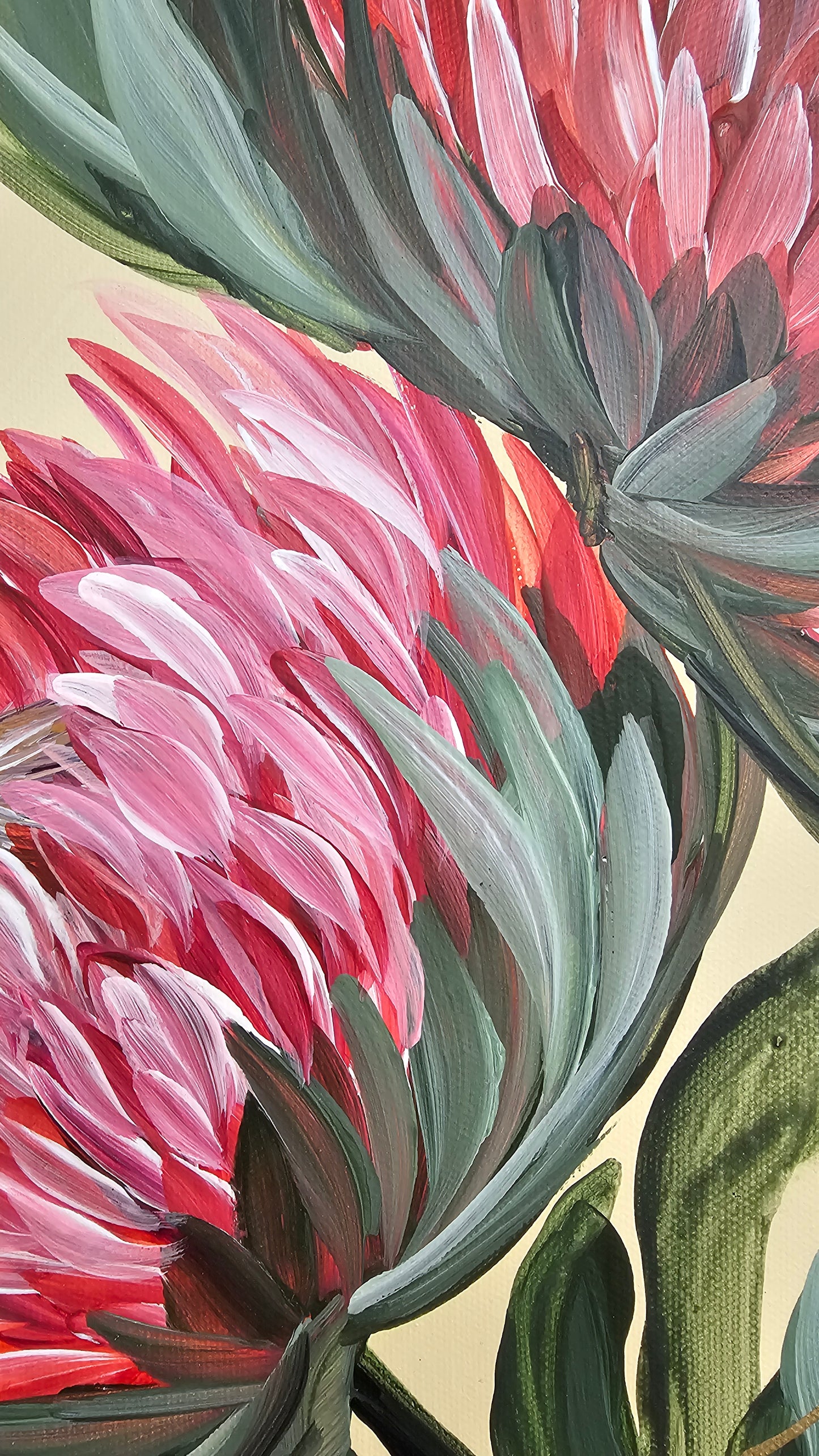 🔴 SOLD "Transformation" #8 _ Protea Flower Painting by Zoe White _ Acrylic on canvas