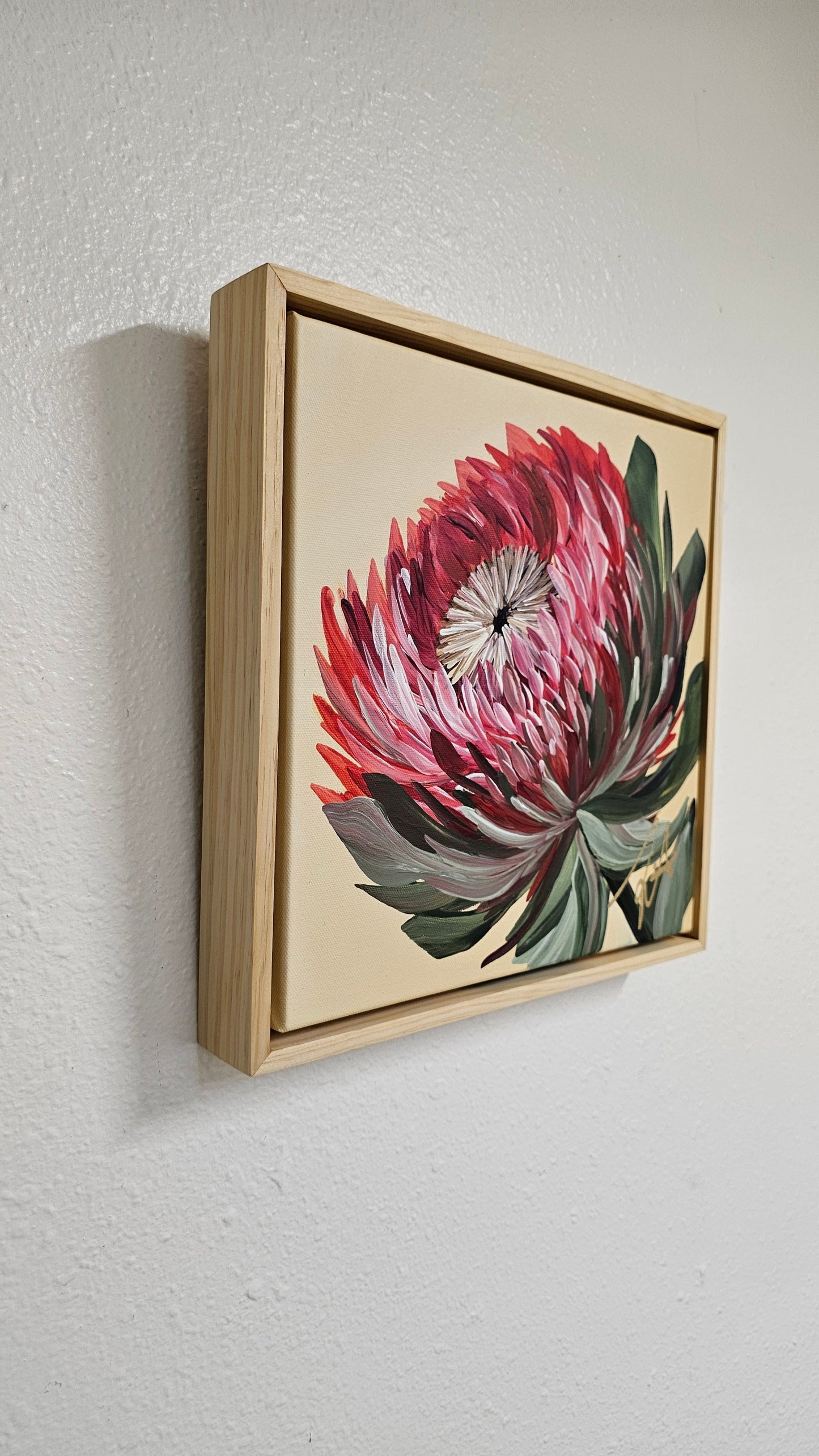 🔴 SOLD "Transformation" #9 _ Protea Flower Painting by Zoe White _ Acrylic on canvas