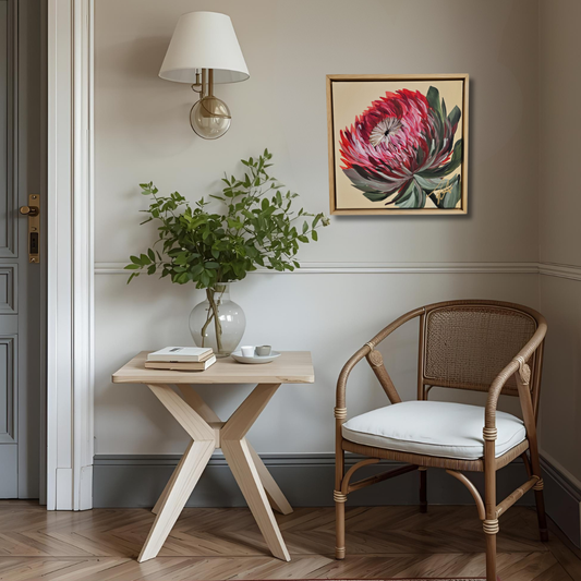 🔴 SOLD "Transformation" #9 _ Protea Flower Painting by Zoe White _ Acrylic on canvas