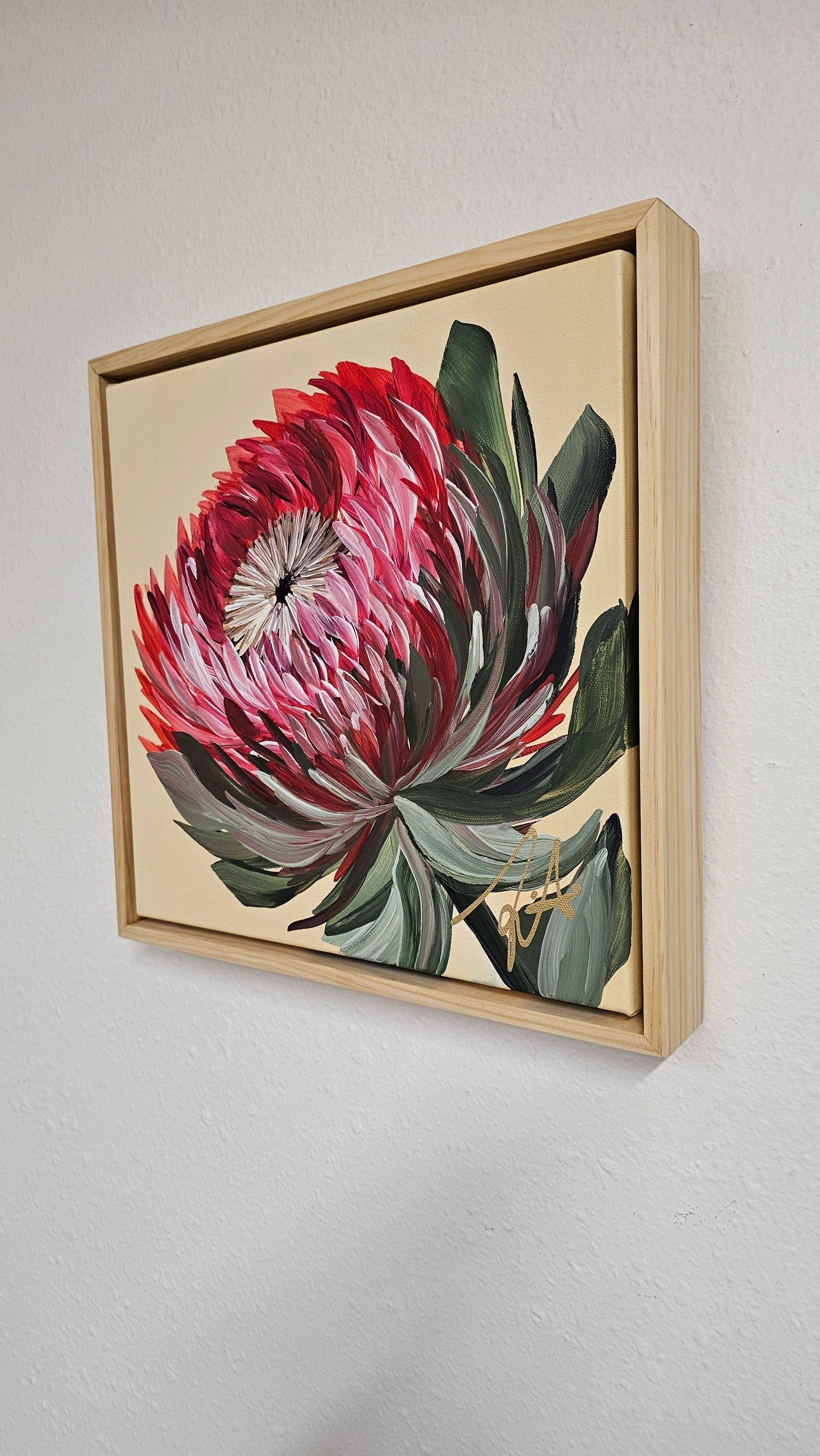 🔴 SOLD "Transformation" #9 _ Protea Flower Painting by Zoe White _ Acrylic on canvas