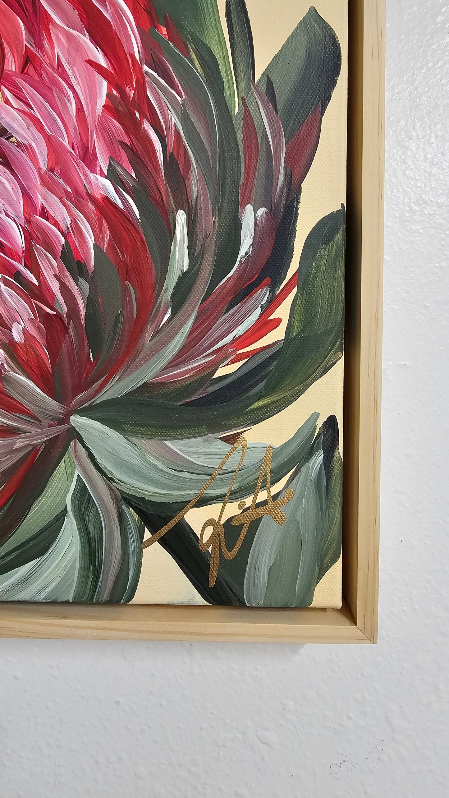 🔴 SOLD "Transformation" #9 _ Protea Flower Painting by Zoe White _ Acrylic on canvas