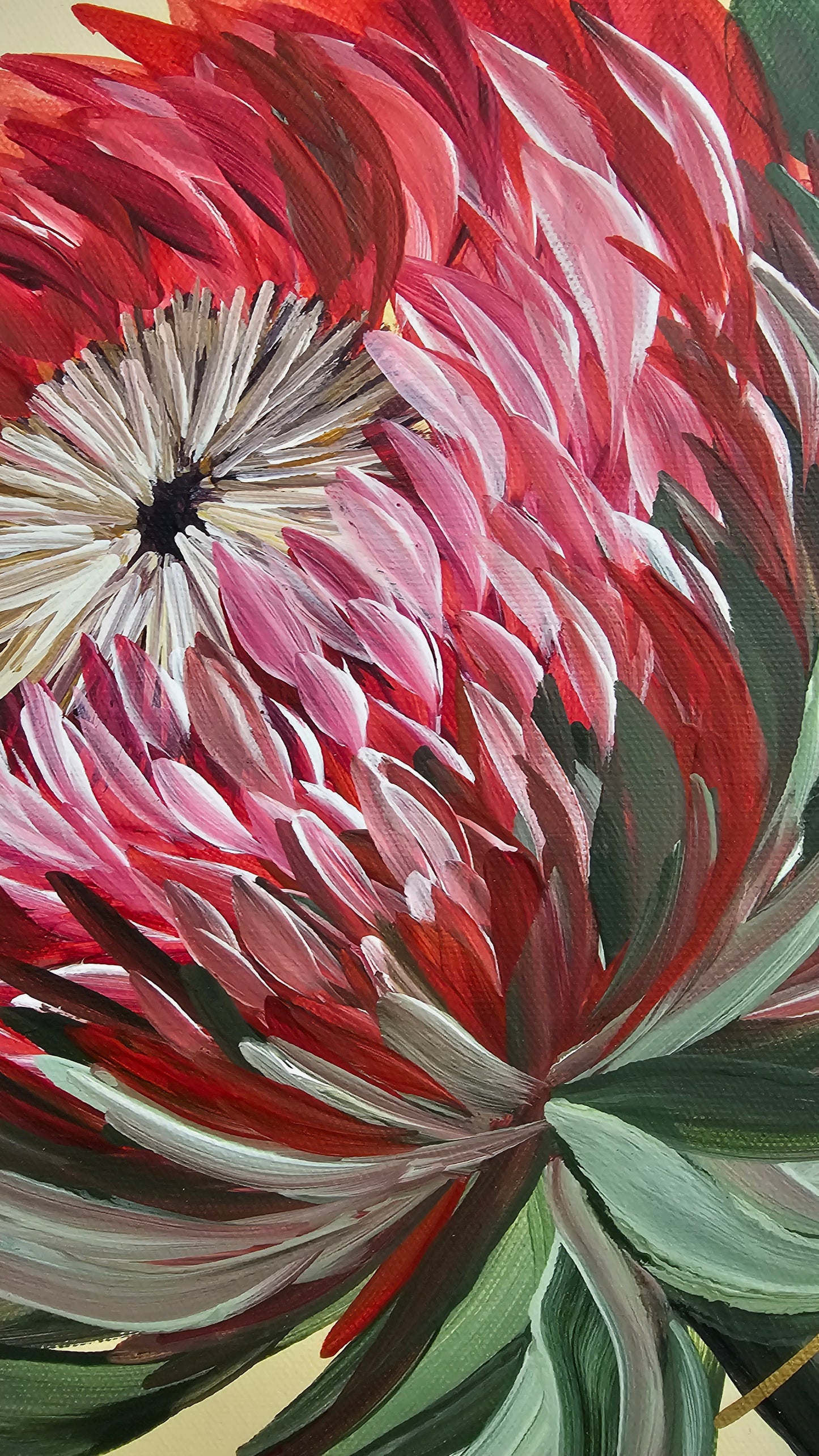 🔴 SOLD "Transformation" #9 _ Protea Flower Painting by Zoe White _ Acrylic on canvas