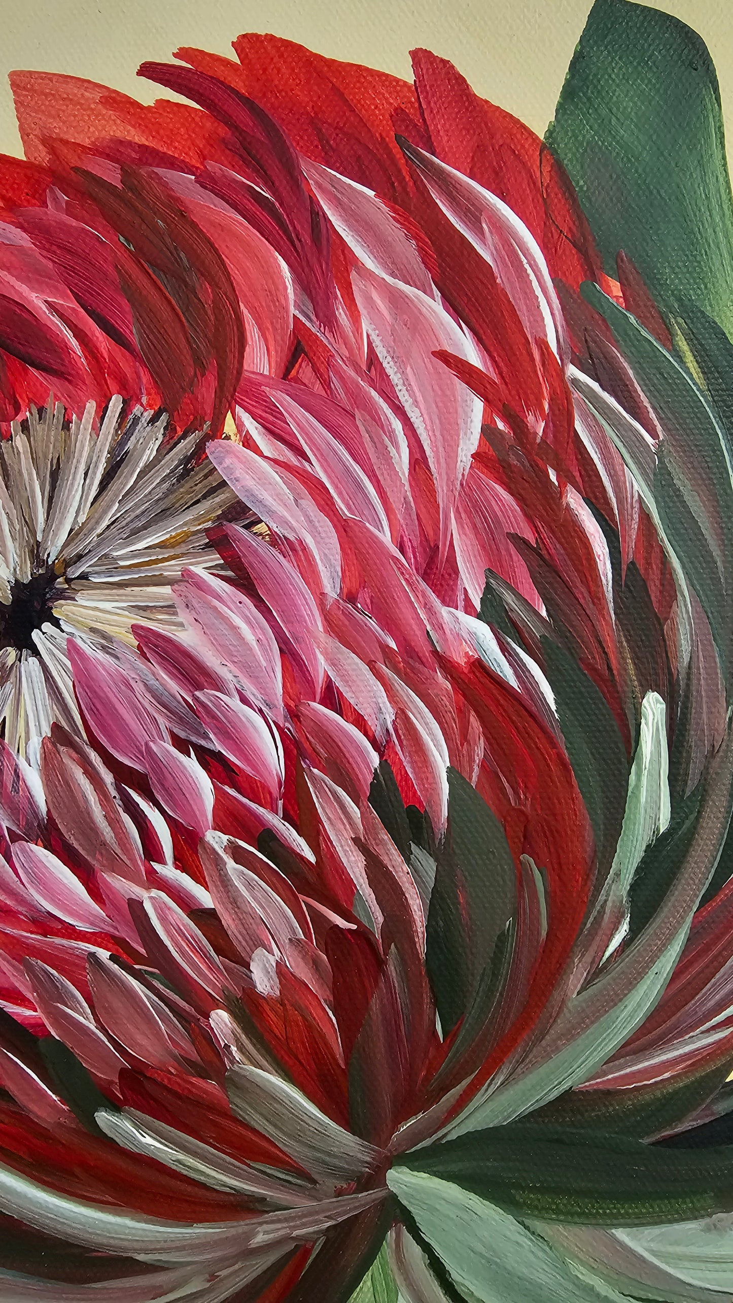 🔴 SOLD "Transformation" #9 _ Protea Flower Painting by Zoe White _ Acrylic on canvas