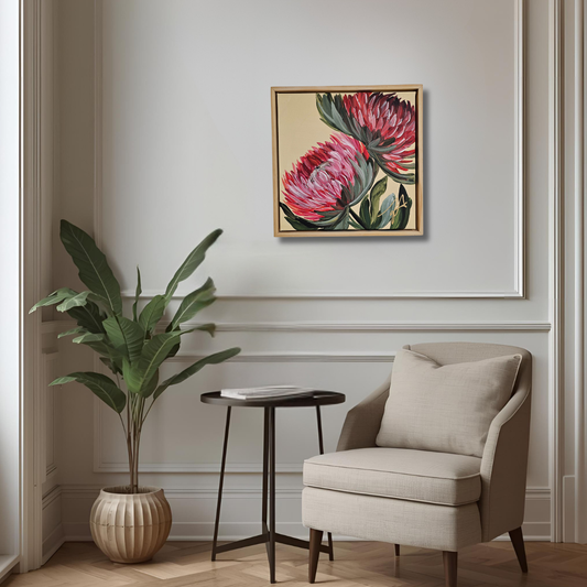 🔴 SOLD "Transformation" #8 _ Protea Flower Painting by Zoe White _ Acrylic on canvas