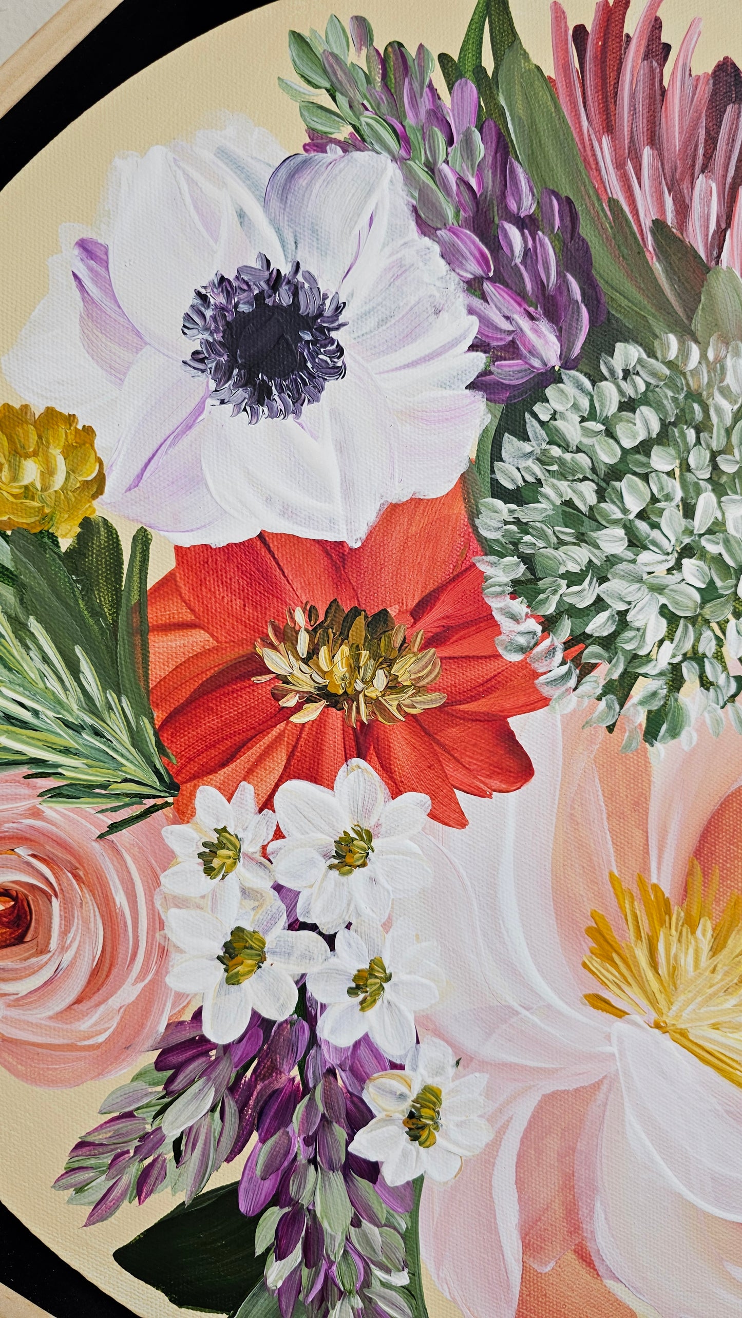 🔴SOLD "You are my sunshine" Bouquet Flower Painting by Zoe White _ Acrylic on canvas