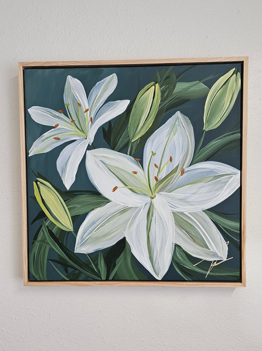 "Fresh" #2 Lily Flower Painting by Zoe White _ Acrylic on canvas