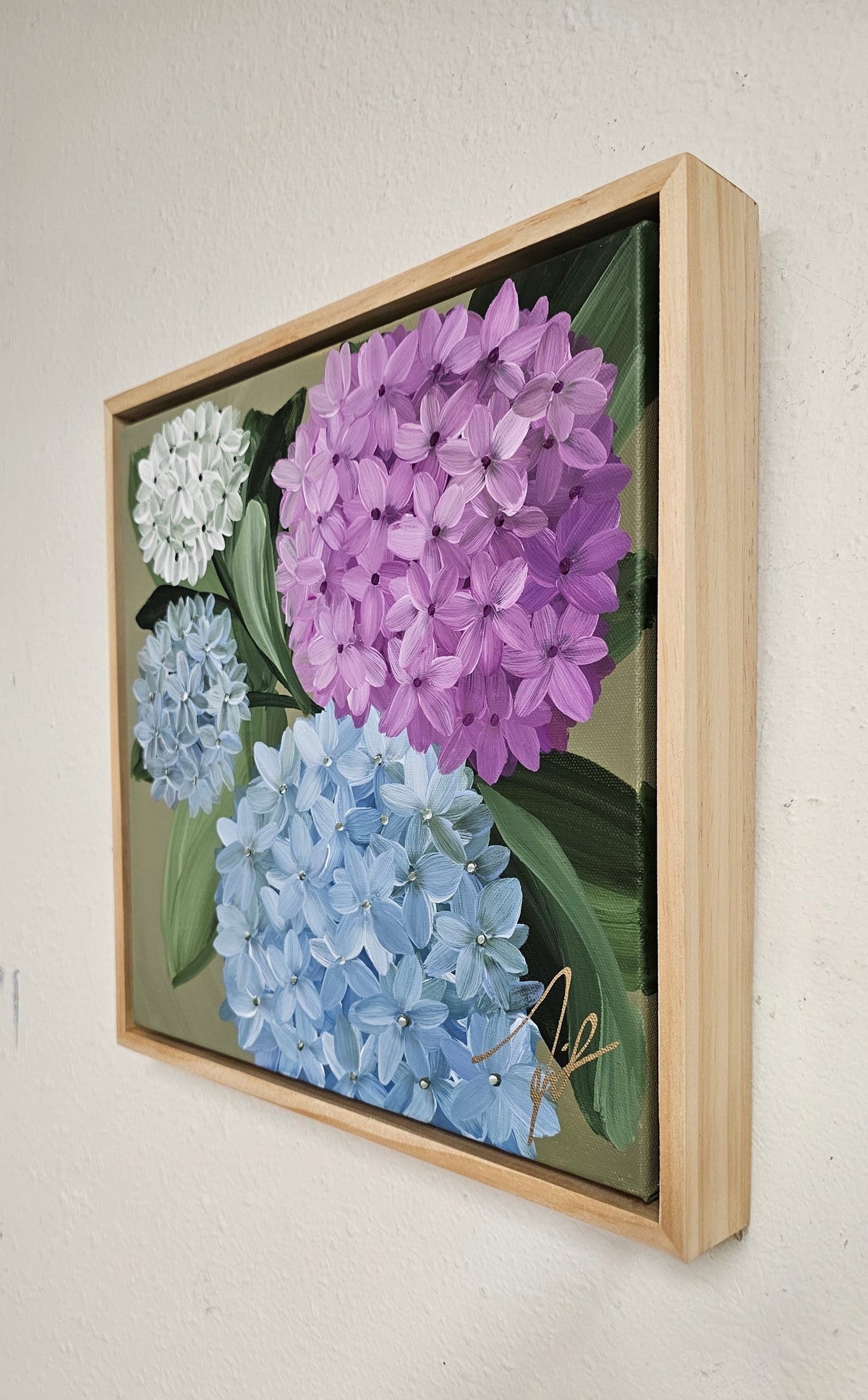 "Heritage" 1 _ 12x12 hydrangeas Flower Painting by Zoe White _ Acrylic on canvas