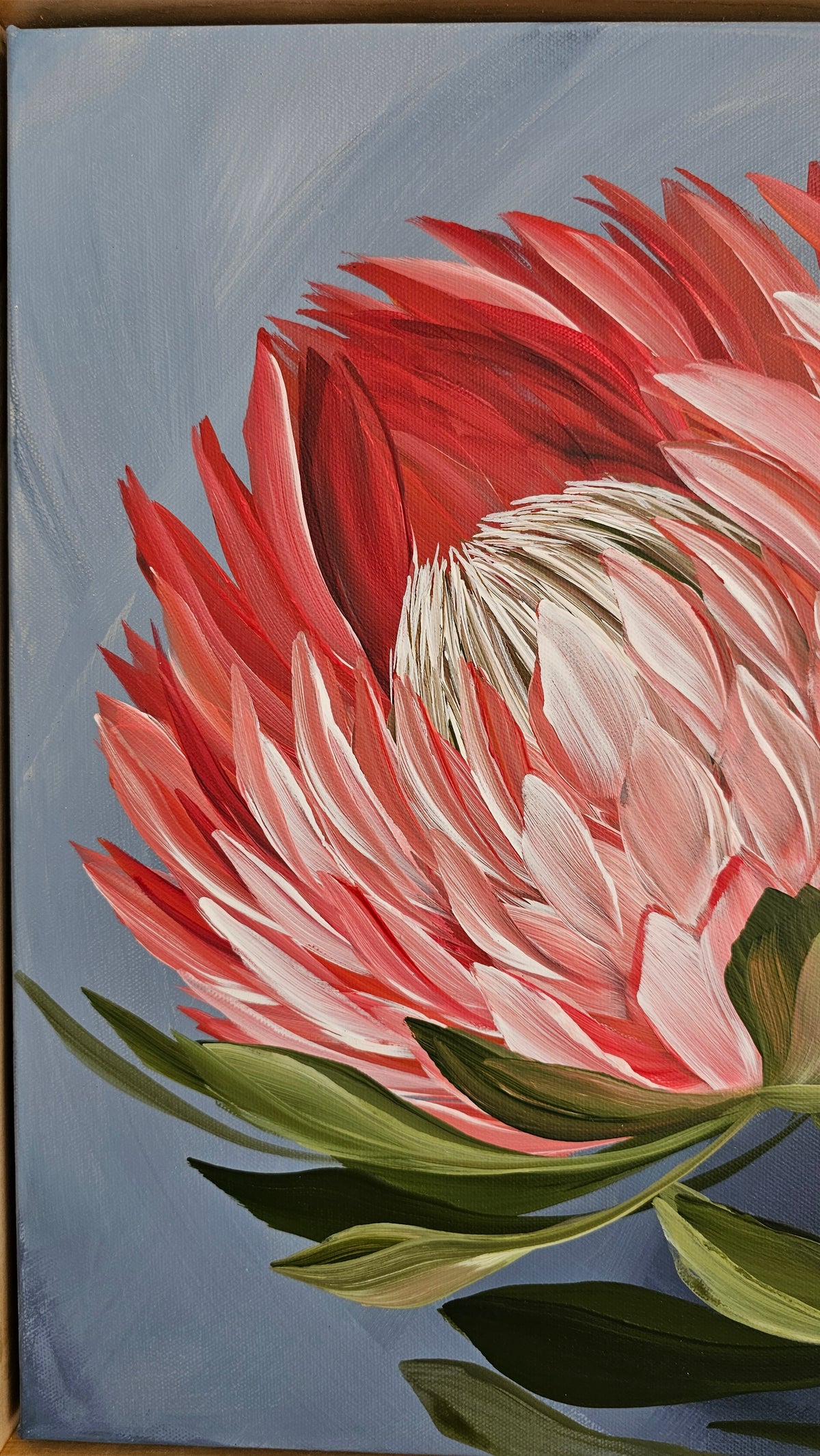 "Radiant" #1  Protea Flower Painting by Zoe White _ Acrylic on canvas