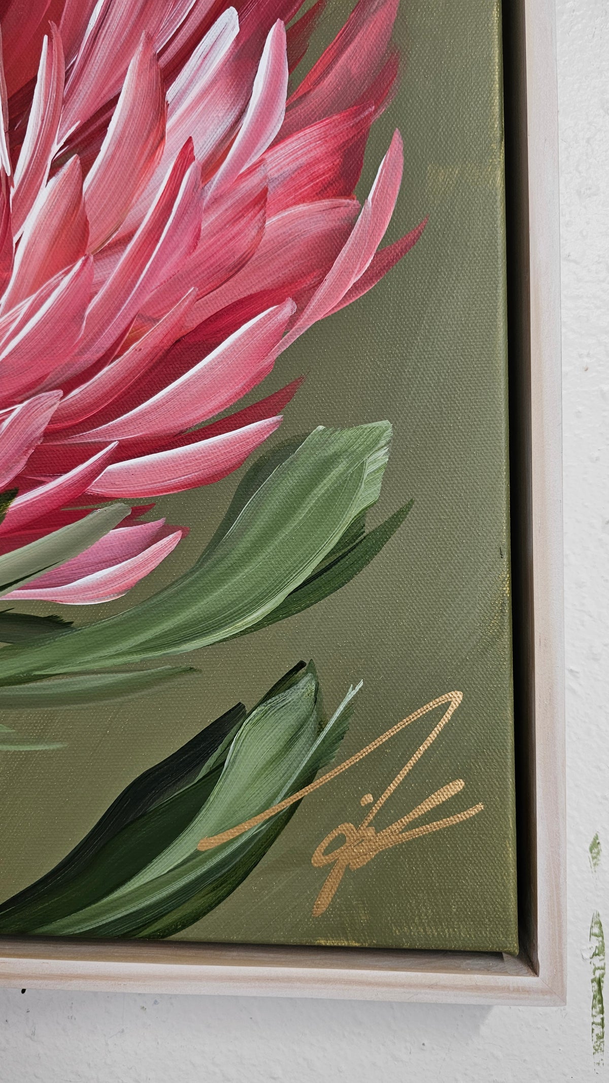 "Radiant" #5  Protea Flower Painting by Zoe White _ Acrylic on canvas