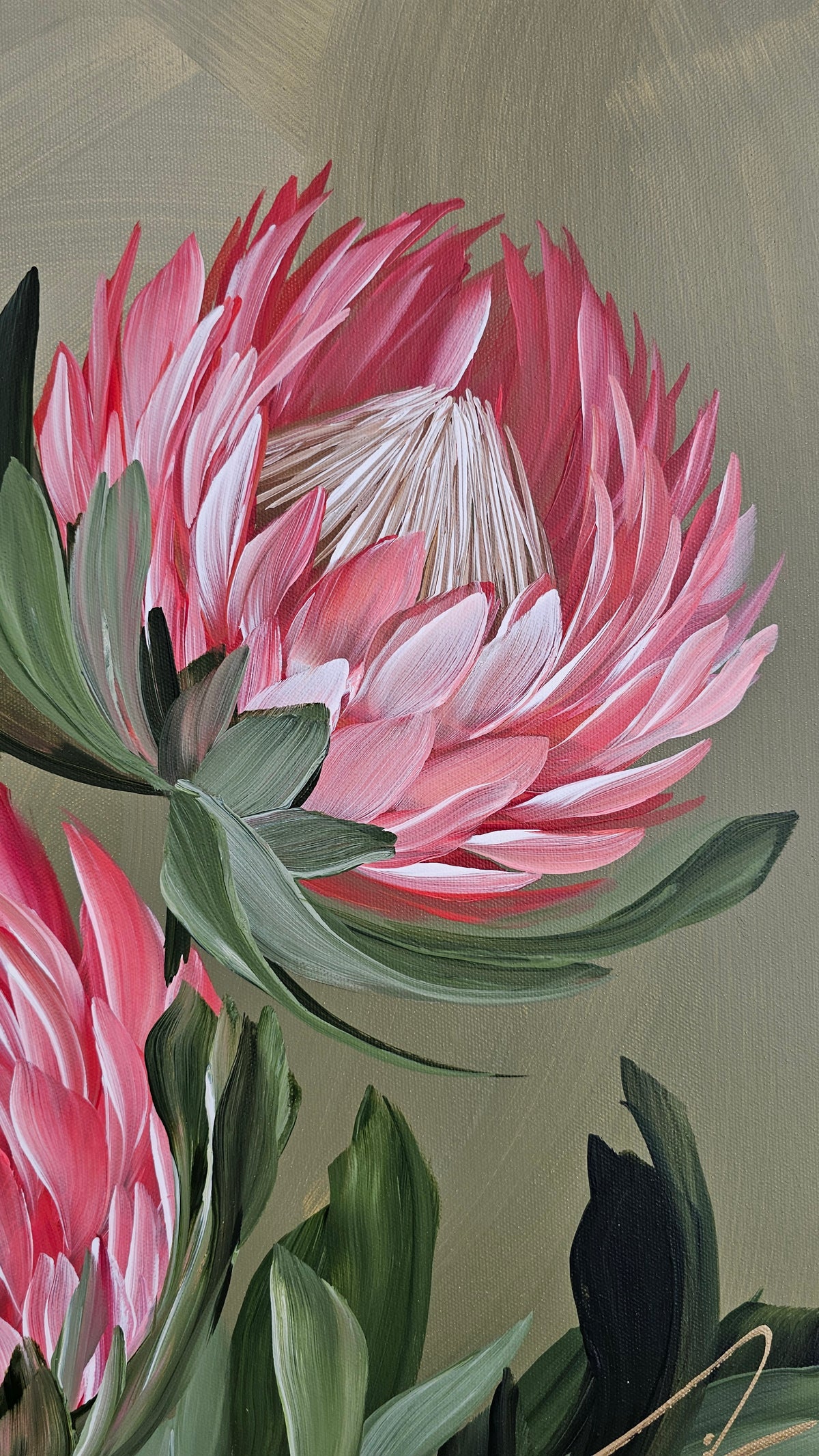 "Radiant" #6  Protea Flower Painting by Zoe White _ Acrylic on canvas